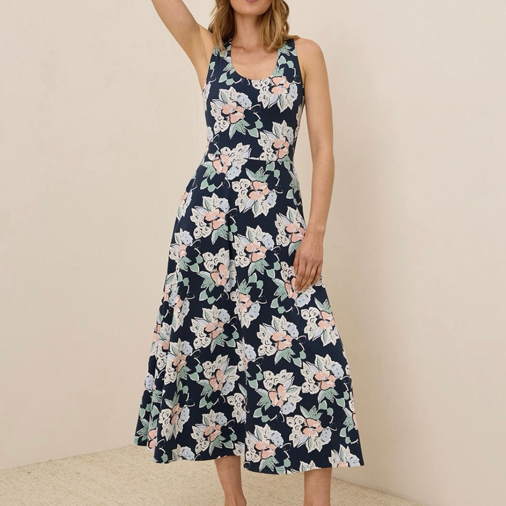 PACT M Floral Sleeveless Navy Dress